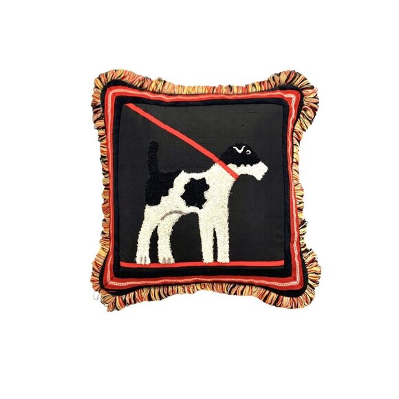 Dog Design on Decorative Pillow Vintage Decor